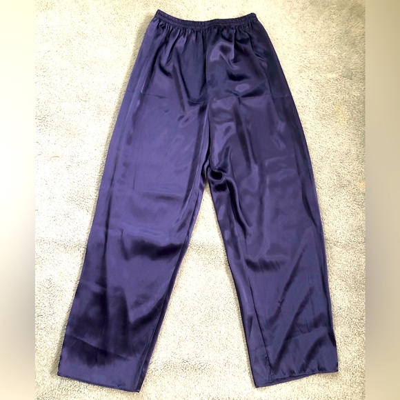 La Senza classic navy blue satin white piping pjs pajamas top pants M Medium 2pc - Picture 2 of 2